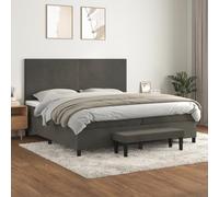 RMIHSJG Lit à sommier tapissier avec matelas gris foncé 200 x 200 cm - Tête de lit en velours réglable en hauteur - Ressorts ensachés - Soutien mi-dur - Revêtement doux pour la peau