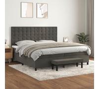 RMIHSJG Lit à sommier tapissier avec matelas gris foncé 200 x 200 cm - Tête de lit en velours réglable en hauteur - Ressorts ensachés - Soutien mi-dur - Revêtement doux pour la peau