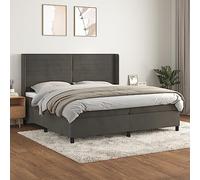 RMIHSJG Lit à sommier tapissier avec matelas gris foncé 200 x 200 cm - Tête de lit en velours réglable en hauteur - Ressorts ensachés - Soutien mi-dur - Revêtement doux pour la peau