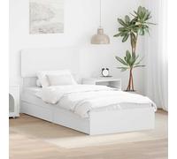 RMIHSJG Lit coffre avec tête de lit, blanc, 90 x 200 cm, en bois dérivé du bois, avec tiroirs spacieux et sommier à lattes pour un rangement optimal et un confort de sommeil