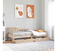 RMIHSJG Lit de jour, avec tiroirs, 80 x 200 cm, en pin massif, lit gigogne, canapé 2 en 1, avec barreaux de lit et sommier à lattes, pour un espace de rangement optimal