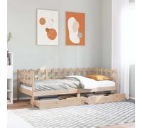 RMIHSJG Lit de jour, avec tiroirs, 90 x 190 cm, en pin massif, lit 2 en 1, avec barreaux de lit et sommier à lattes, pour un espace de rangement optimal et une stabilité durable