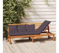 RMIHSJG Lit de jour en bois massif d'acacia - 200 x 60 x 75 cm - Avec coussins gris - Partie latérale réglable pour canapé - Rembourrage épais pour plus de confort - Bois tropical durable - Résistant