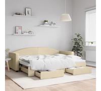 RMIHSJG Lit de jour extensible, avec tiroirs crème, 80 x 200 cm, fauteuil en tissu comme canapé-lit et lit d'invités, avec espace de rangement et cadre en métal robuste
