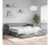 RMIHSJG Lit de jour extensible, avec tiroirs, gris clair, 90 x 200 cm, housse en tissu, canapé-lit 2 en 1, avec deux matelas et espace de rangement pratique pour chambre d'amis