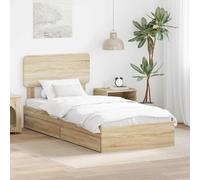 RMIHSJG Lit de rangement, chêne Sonoma, 90 x 190 cm, en matériau dérivé du bois, avec tiroirs spacieux et sommier à lattes, pour des solutions de rangement élégantes et un soutien confortable au