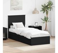 RMIHSJG Lit de rangement, noir, 75 x 190 cm, en matériau dérivé du bois, avec sommier à lattes et tiroirs, lit moderne avec espace de rangement fonctionnel pour une organisation optimale