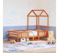 RMIHSJG Lit en bois massif avec toit marron cire, 75 x 190 cm, en pin avec sommier à lattes en contreplaqué pour un bon confort de sommeil et un design moderne