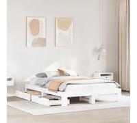 RMIHSJG Lit en bois massif, blanc, 140 x 190 cm, en pin massif, avec sommier à lattes et deux tiroirs, cadre stable pour un sommeil réparateur, économie d'espace avec roulettes