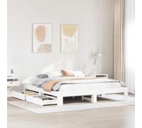 RMIHSJG Lit en bois massif, sans matelas, blanc, 180 x 200 cm, en pin avec sommier à lattes et deux tiroirs, cadre stable pour un sommeil réparateur et une utilisation optimale de l'espace