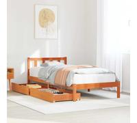 RMIHSJG Lit en bois massif, sans matelas, marron cire, 100 x 200 cm, en pin avec sommier à lattes et deux tiroirs, cadre stable pour un sommeil réparateur et une utilisation optimale de l'espace