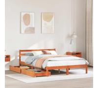 RMIHSJG Lit en bois massif, sans matelas, marron cire, 120 x 190 cm, en pin avec sommier à lattes et deux tiroirs, structure stable pour un sommeil réparateur et une utilisation optimale de l'espace