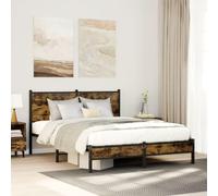 RMIHSJG Lit en métal, sans matelas, chêne fumé, 150 x 200 cm, avec sommier à lattes et espace de rangement, cadre de lit stable en acier pour un excellent soutien et une longue durée de vie