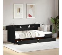 RMIHSJG Lit gigogne 2 en 1 avec tiroirs sans matelas - Noir - 100 x 200 cm - Avec 2 tiroirs - Cadre en bois robuste pour salon et chambre d'amis,