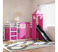 RMIHSJG Lit superposé avec toboggan et rideaux, rose, 90 x 200 cm, en bois de pin massif, avec protection anti-chute et échelle robuste, pour une vie sûre et peu encombrante