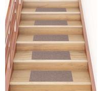 RMIHSJG Lot de 15 tapis d'escalier autocollants - 60 x 25 cm - Marron clair - Rectangulaires - Antidérapants - Protection des escaliers - Réduction du bruit - Polypropylène robuste et durable - Facile