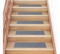 RMIHSJG Lot de 15 tapis d'escalier autocollants - 76 x 20 cm - Gris clair - Rectangulaires - Antidérapants - Protection des escaliers - Réduction du bruit - Polypropylène robuste et durable - Facile