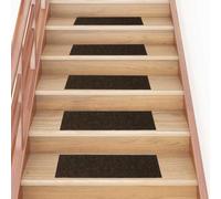 RMIHSJG Lot de 15 tapis d'escalier autocollants - 76 x 20 cm - Marron - Rectangulaires - Antidérapants - Protection d'escalier - Durable - En polypropylène - Réduction du bruit - Tapis décoratif pour