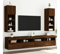 RMIHSJG Lot de 2 armoires TV avec lumières LED - Marron - Aspect chêne - Commode suspendue - Buffet - Salon