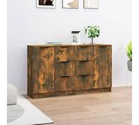 RMIHSJG Lot de 2 buffets Chêne fumé 60 x 30 x 70 cm Matériau du bois avec charme minimaliste et grand espace de rangement, multifonctionnels comme armoire console ou armoire d'appoint, robustes