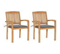 RMIHSJG Lot de 2 chaises de jardin avec coussins gris en teck massif - Vintage - Meubles d'extérieur empilables