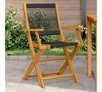 RMIHSJG Lot de 2 chaises de jardin, pliantes, noires, en bois massif d'acacia et polypropylène, avec accoudoirs en bois, résistantes aux intempéries et stables