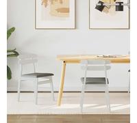 RMIHSJG Lot de 2 chaises de salle à manger vintage en bois massif de caoutchouc avec finition laquée et coussin d'assise pour plus de confort Blanc et gris