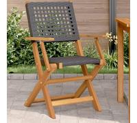 RMIHSJG Lot de 2 chaises pliantes de jardin - En bois massif d'acacia et polyrotin - Noires - Avec accoudoirs en bois - Meubles d'extérieur résistants aux intempéries