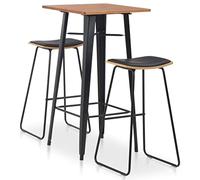 RMIHSJG Lot de 3 bars en acier noir avec table et 2 tabourets, design contemporain pour cuisine ou salle à manger, structure en acier revêtu par pulvérisation, plateau en pin robuste