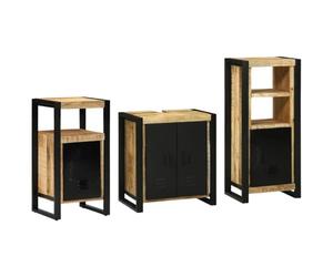 RMIHSJG Lot de 3 meubles de salle de bain - Marron et noir - En bois massif mangue - Avec montage mural et espace de rangement - Pour organiser et mettre en valeur la salle de bain moderne