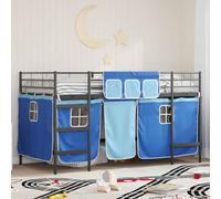 RMIHSJG Lot de 4 lits mezzanines pour enfant avec rideaux noirs et bleus - Cadre de lit en métal avec cadre solide et tête de lit peu encombrante - Pour une marge de manœuvre créative et une intimité