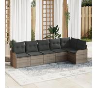 RMIHSJG Lot de 6 canapés de jardin avec coussins gris en polyrotin - Design modulaire - Matériau résistant aux intempéries - Assises confortables - Nettoyage facile - Meubles d'extérieur