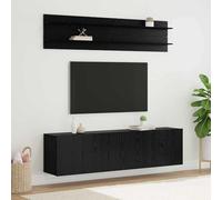 RMIHSJG Lot de 6 meubles TV modernes aspect chêne noir en bois à monter au mur avec étagères structurées pour le salon