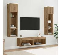 RMIHSJG Lot de 6 unités murales LED en chêne artisanal avec intégration de l'alimentation USB et étagères fonctionnelles pour un rangement élégant et une décoration moderne