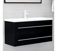 RMIHSJG Meuble de lavabo noir 100 x 38,5 x 48 cm en matériau dérivé du bois avec 1 tiroir pour rangement de salle de bain, armoire de salle de bain robuste, au design fin et aux lignes épurées,