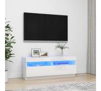 RMIHSJG Meuble TV avec lumières LED - Blanc brillant - Commode - Meuble TV suspendu - Buffet - 100 x 35 x 40 cm