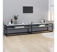 RMIHSJG Meuble TV, blanc, aspect marbre, meuble TV, étagère, commode 220 x 40 x 40,5 cm, verre trempé