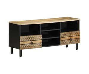 RMIHSJG Meuble TV de style industriel en bois de manguier massif avec pieds et grand espace de rangement, meuble TV, buffet, 100 x 33,5 x 46 cm, noir, bois dur tropical robuste pour salon