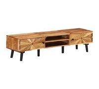 RMIHSJG Meuble TV en bois massif d'acacia 145 x 35 x 35 cm avec espace de rangement pour électronique grand public et rangement, meuble de salon robuste pour téléviseur et chaîne hi-fi, unique