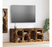 RMIHSJG Meuble TV moderne en chêne fumé 100 x 35 x 40 cm avec étagères pour salon et chambre à coucher, espace de rangement robuste pour home cinéma et électronique grand public,