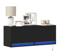 RMIHSJG Meuble TV mural avec éclairage LED - Noir - Table TV - Table console avec tiroirs - Rack HiFi - 100 x 31 x 35 cm