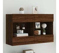 RMIHSJG Meuble TV mural avec lumières LED marron aspect chêne Table console avec tiroirs HiFi Rack suspendu Table basse