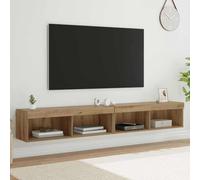 RMIHSJG Panama Lot de 2 étagères murales pour TV - Chêne Artisan - 100 x 30 x 30 cm - Système de meuble TV éclairé par LED - Avec étagères et portes - Pour le salon - Matériau en bois moderne