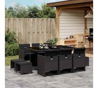 RMIHSJG Salon de jardin 11 pièces avec coussins en polyrotin noir, chaises et tabourets pliants pour un rangement peu encombrant, rembourrage confortable avec housses amovibles, résistant aux