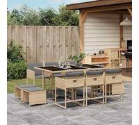 RMIHSJG Salon de jardin 11 pièces avec coussins mélangés en polyrotin, 6 chaises et 1 table avec plateau en verre, chaises pliantes pour un rangement peu encombrant, meubles d'extérieur résistants aux