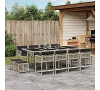 RMIHSJG Salon de jardin 13 pièces avec coussins, gris clair, chaises et tabourets pliables pour un rangement peu encombrant, rembourrage confortable avec housses amovibles, résistant aux intempéries