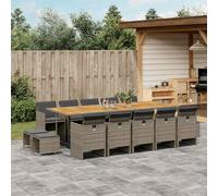 RMIHSJG Salon de jardin 15 pièces avec coussins gris en polyrotin - Chaises et tabourets pliables pour un rangement peu encombrant - Coussins d'assise confortables avec housses lavables - Stable
