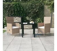 RMIHSJG Salon de jardin 3 pièces avec coussins beige, table à manger et chaises en rotin PE et acier, avec dossiers réglables et housses rembourrées amovibles