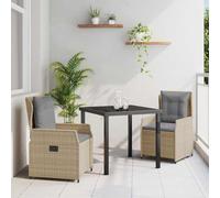 RMIHSJG Salon de jardin 3 pièces beige et gris clair en polyrotin avec table en verre de sécurité et dossiers réglables pour terrasse, balcon, extérieur
