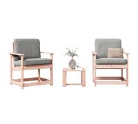 RMIHSJG Salon de jardin 3 pièces en bois massif Douglas - Ensemble d'extérieur 3 pièces avec accoudoirs et dossiers pour terrasse et jardin - Design à lattes robustes pour l'évacuation de l'eau